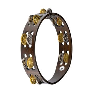 Meinl TA2VM-WB 10" Wood Tambourine, 2 Rows, Mixed Hammered Jingles, Walnut Brown